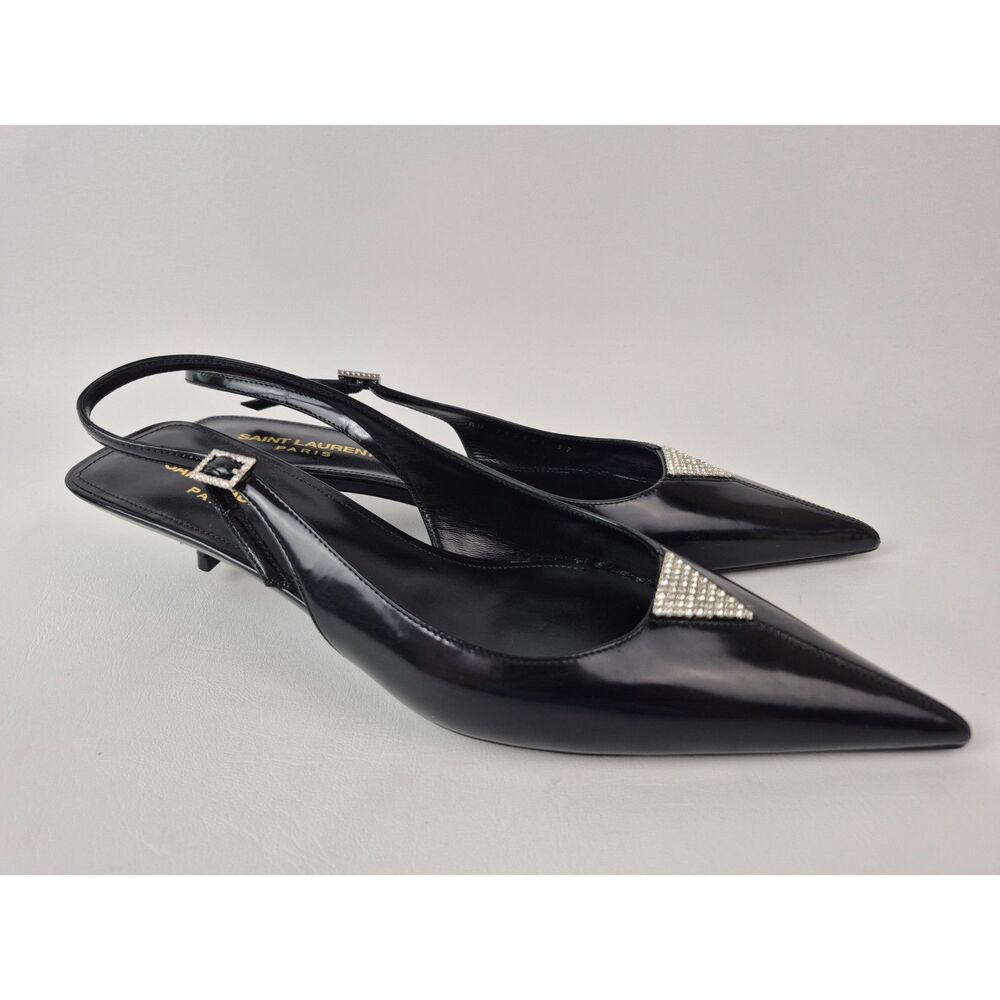 Saint Laurent Women's Black Patent Leather Cherish Slingback Pumps Size 37